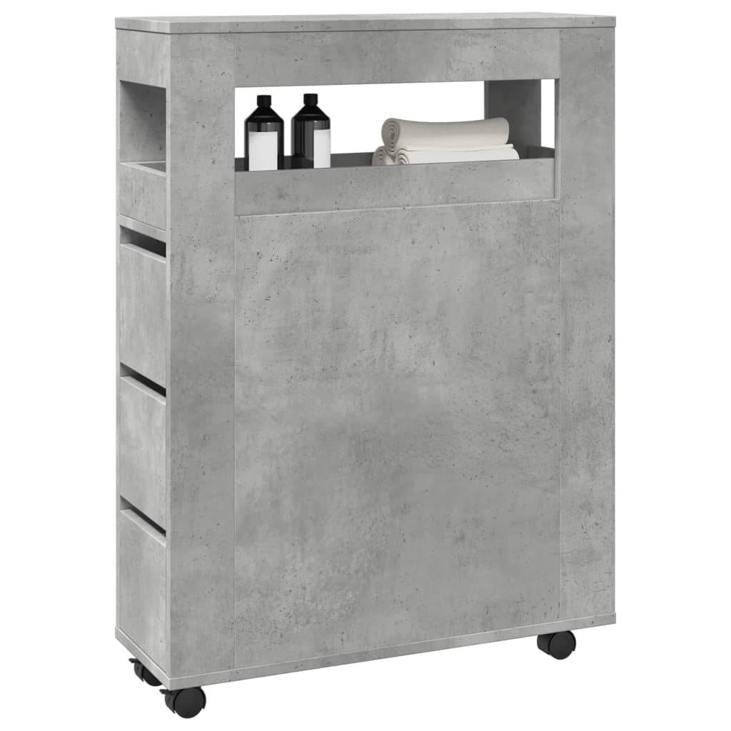 Narrow Bathroom Cabinet with Wheels Concrete Grey Engineered Wood